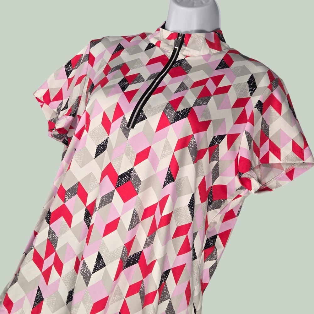 Tail Womens Large 1/4 Quarter Zip Golf Short Sleeve Top Geometric AOP Golf